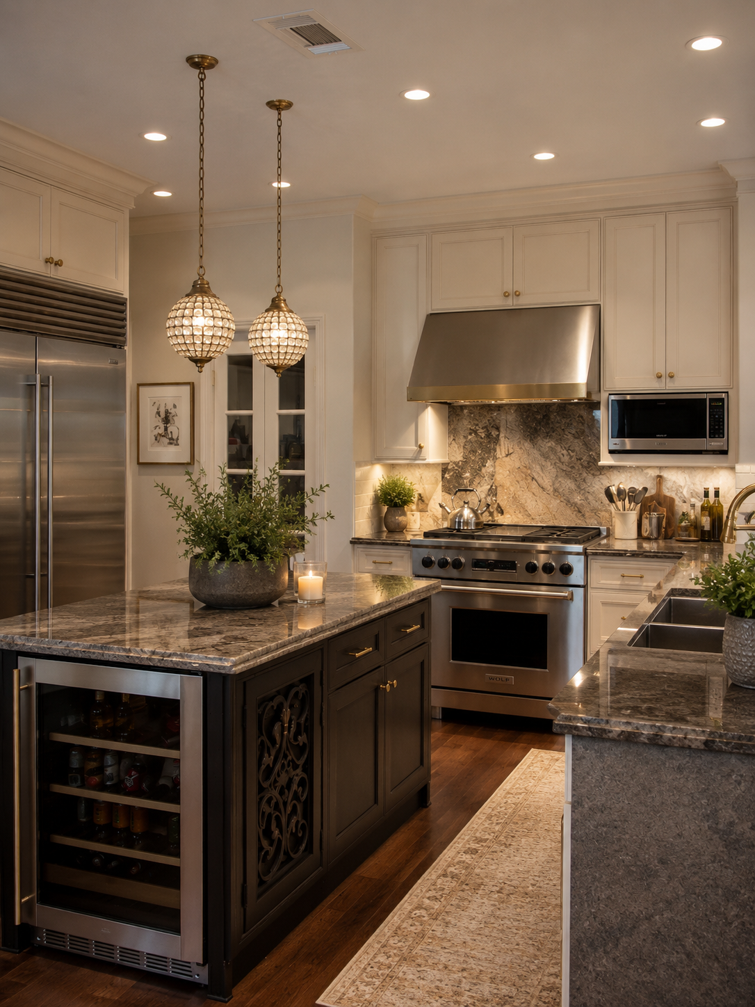 Luxury kitchen design-build remodel in Laguna Niguel by Tuscany Builders — custom island, granite countertops, Wolf range
